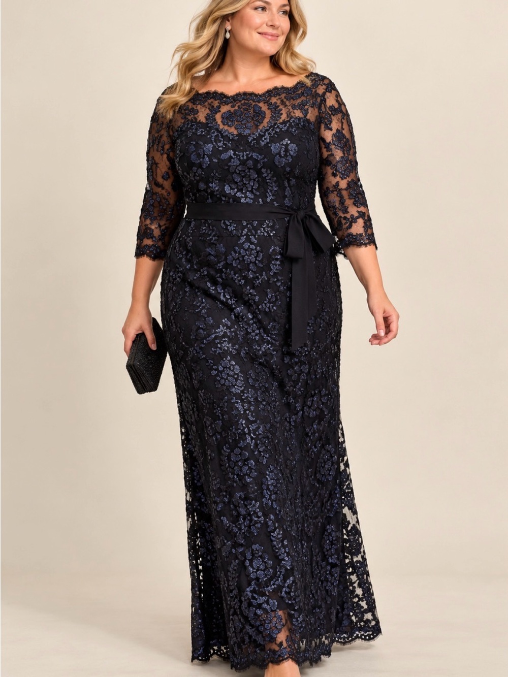 Tadashi Shoji TOO Navy Sequin Gown Mother of the Bride Size 18